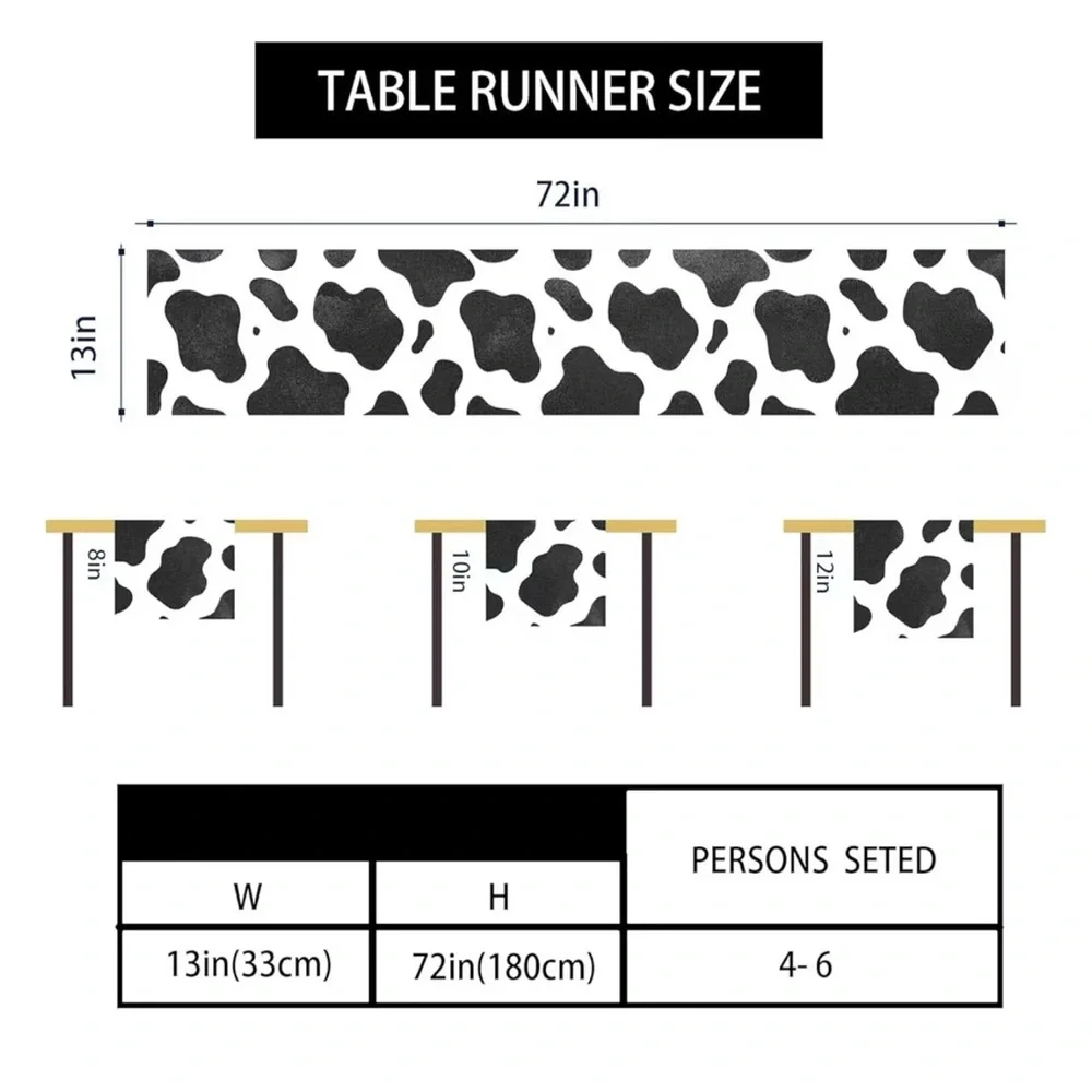 Black and White Cow Print Table Runners